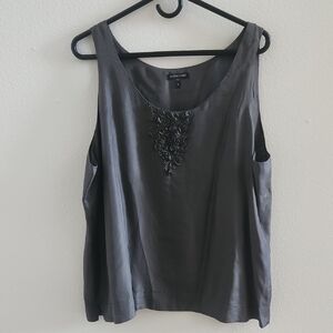 Eileen Fisher Charcoal Silk Embellished Tank Top